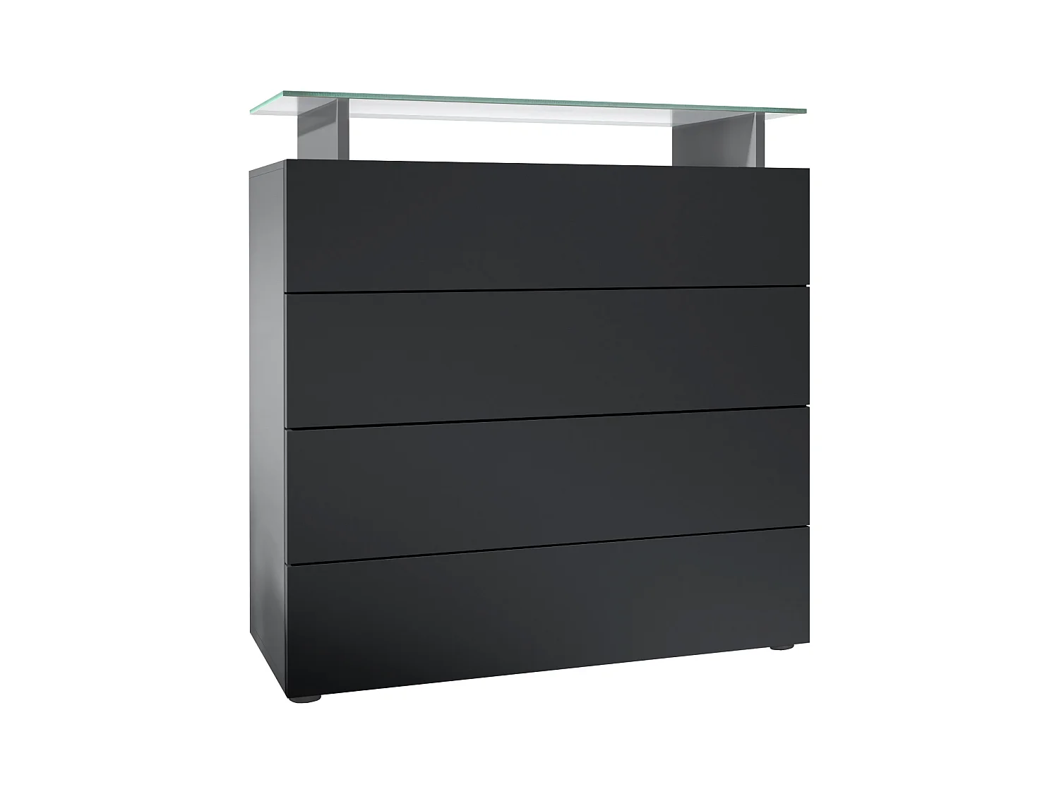 Buffet Pavos V2, Commode avec 4 tiroirs et mini-étagère en verre, anthracite mat/noir mat (76 x 81 x 35 cm)