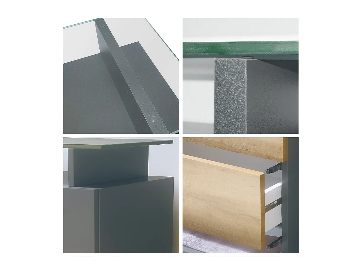 Buffet Pavos V2, Commode avec 4 tiroirs et mini-étagère en verre, anthracite mat/noir mat (76 x 81 x 35 cm)