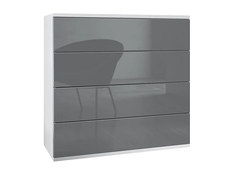 Commode suspendue Pavos V3, Buffet avec 4 tiroirs blanc mat/gris haute brillance (76 x 76 x 35 cm)