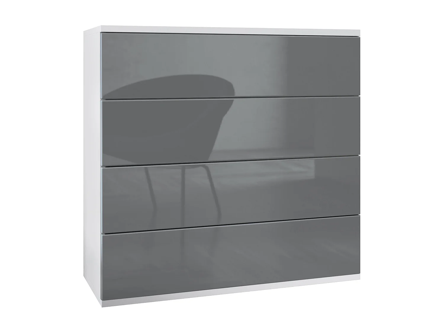 Commode suspendue Pavos V3, Buffet avec 4 tiroirs blanc mat/gris haute brillance (76 x 76 x 35 cm)