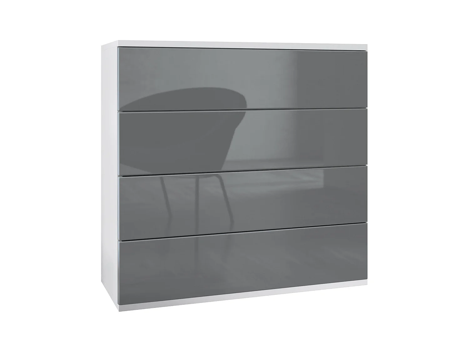 Commode suspendue Pavos V3, Buffet avec 4 tiroirs blanc mat/gris haute brillance (76 x 76 x 35 cm)