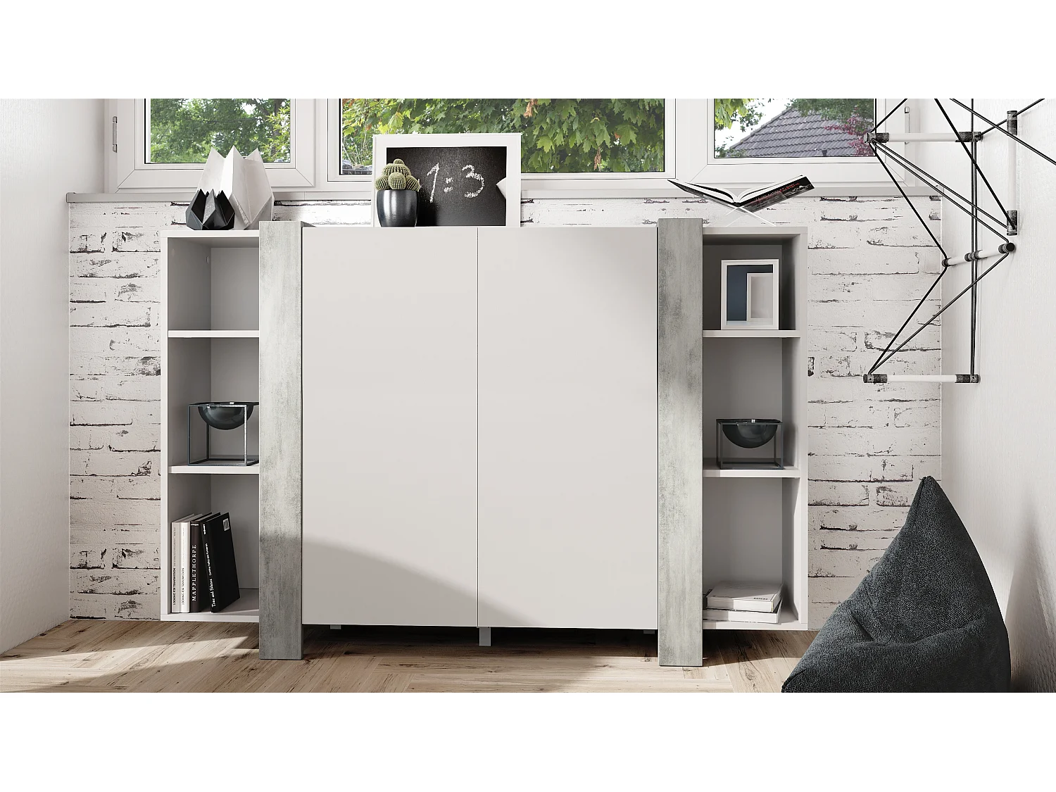 Vladon Aparador Ida V2, aparador con 12 compartimentos, carcasa en blanco mate, frentes en hormigón oxidado, (149 x 101 x 34 cm) | Gran selección de colores