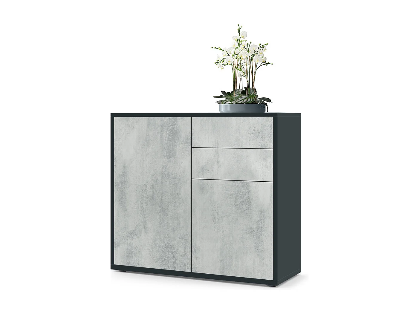 Madia  Ben, mobile con 2 ante e 2 cassetti, nero opaco/ossido di grigio (79 x 74 x 36 cm)