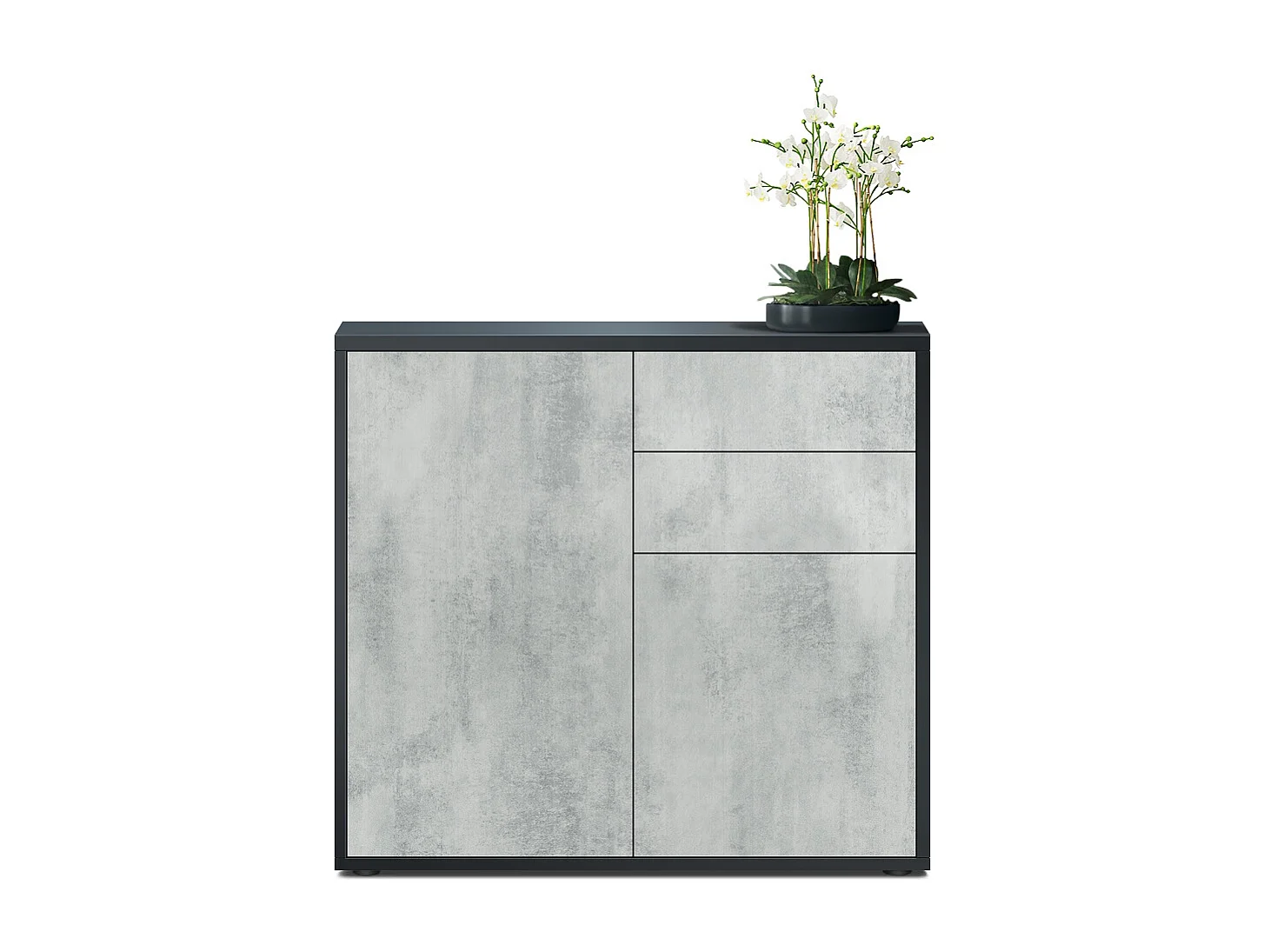 Madia  Ben, mobile con 2 ante e 2 cassetti, nero opaco/ossido di grigio (79 x 74 x 36 cm)