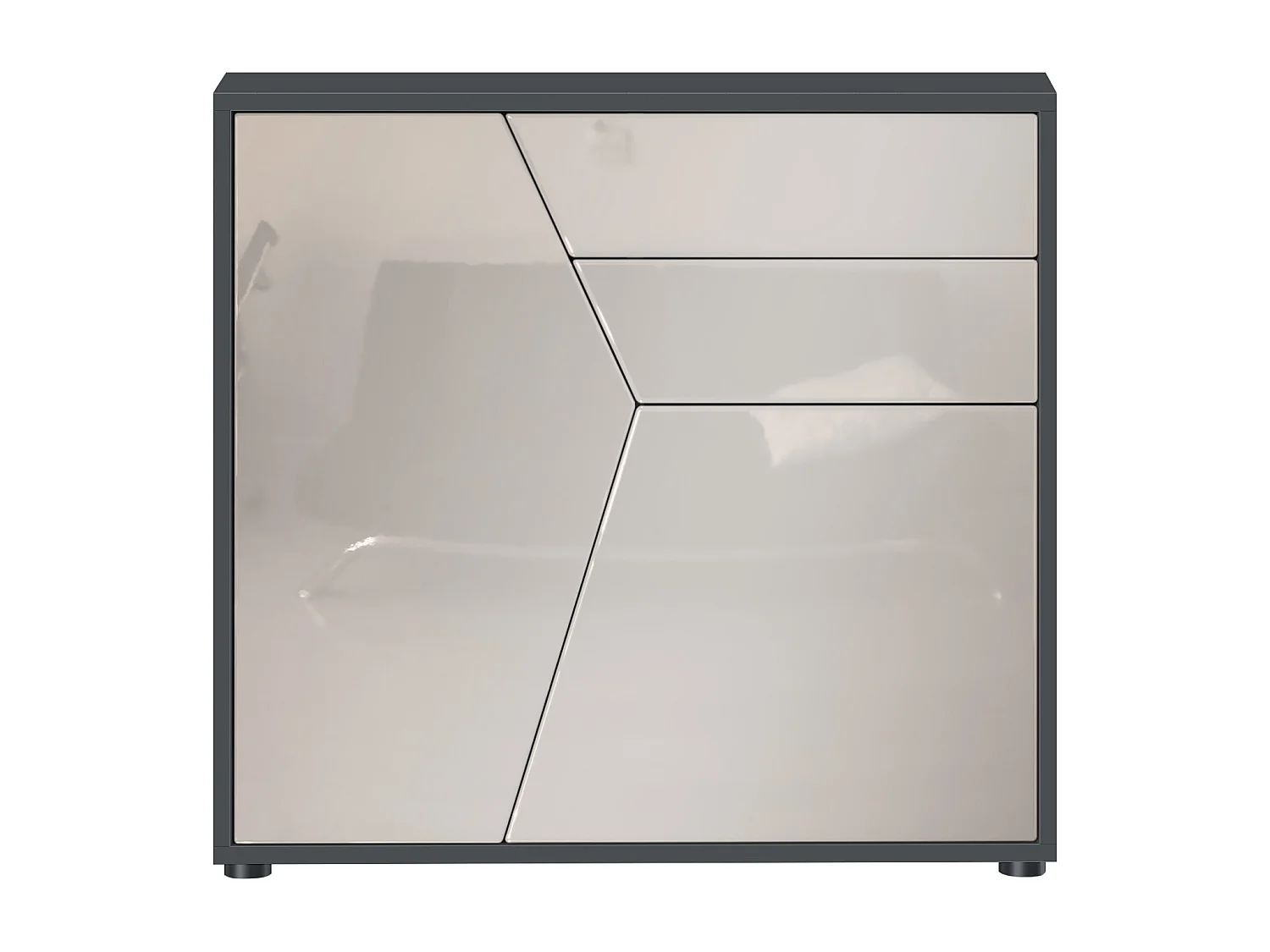 Buffet Benny, Commode avec 2 portes et 2 tiroirs, Noir mat/Gris sable haute brillance (79 x 74 x 36 cm)