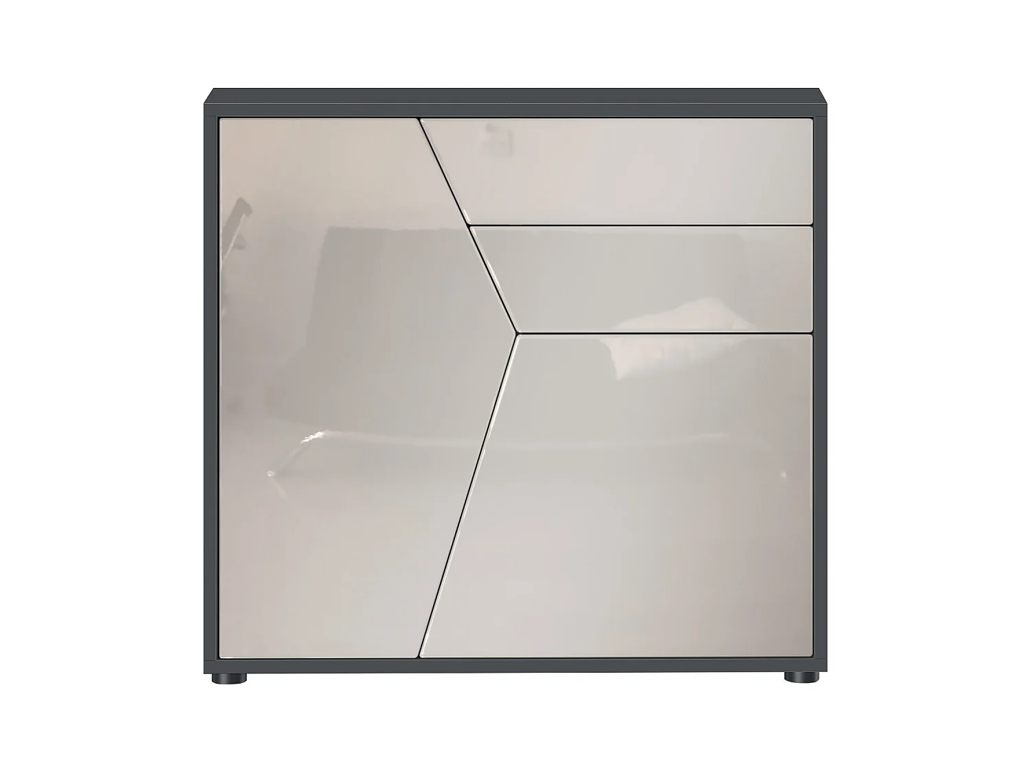 Buffet Benny, Commode avec 2 portes et 2 tiroirs, Noir mat/Gris sable haute brillance (79 x 74 x 36 cm)
