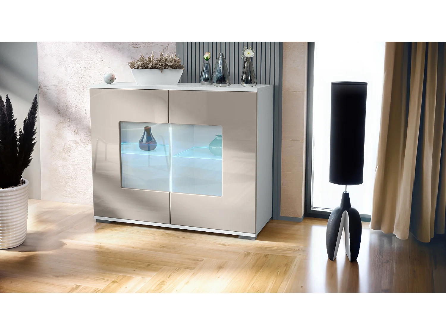 KOMMODE Grömitz Sandgrau Hochglanz