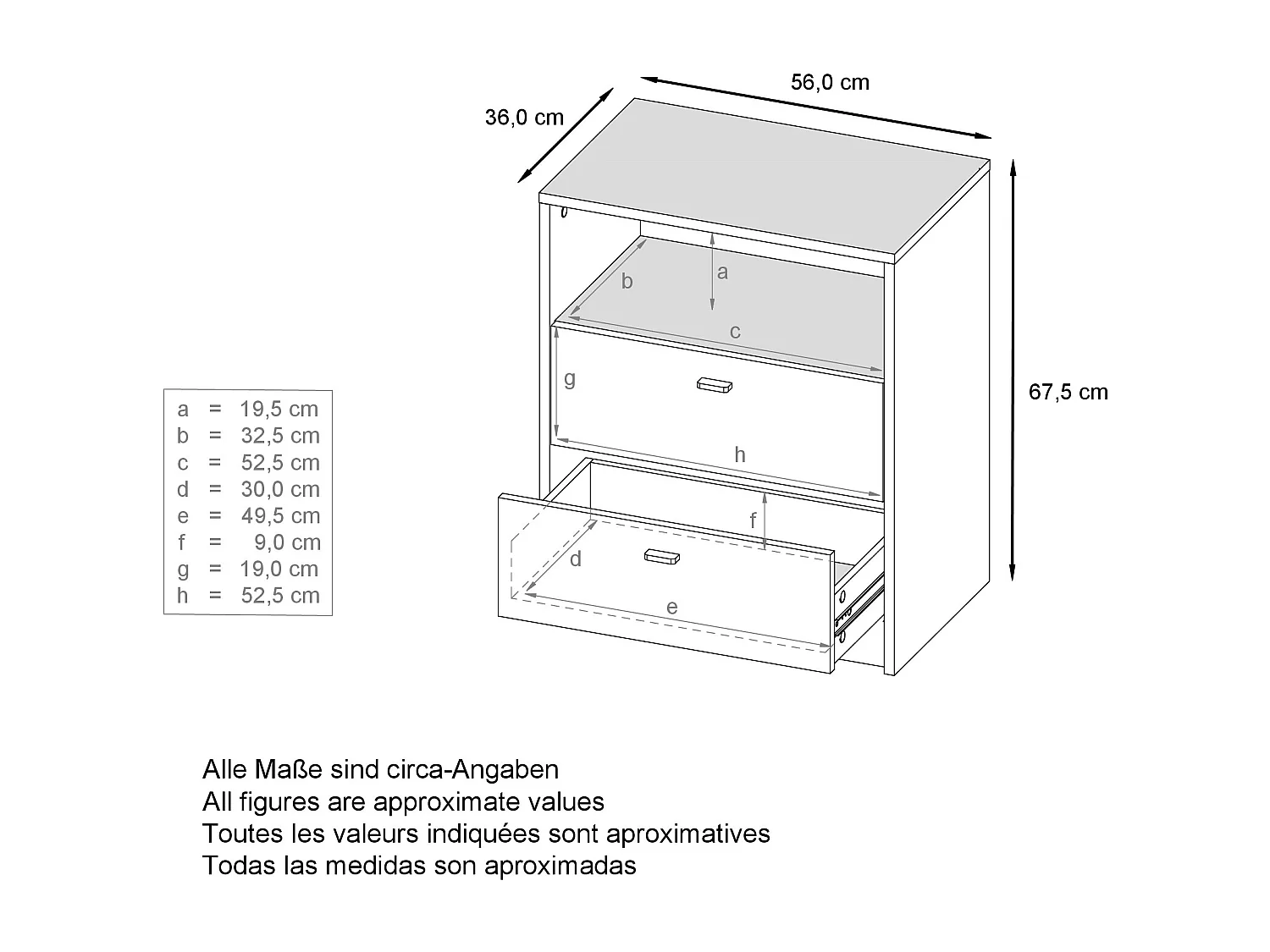 Commode Buffet Pino V3, avec 4 tiroirs & 1 compartiment ouvert, Anthracite mat/Gris haute brillance avec éclairage LED RVB (56 x 125 x 36 cm)