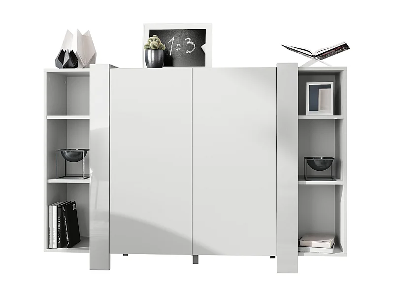 Highboard Ida V2, Buffet con 12 scomparti, Struttura in bianco opaco, Pannelli in bianco lucido, (149 x 101 x 34 cm) | Ampia scelta di colori