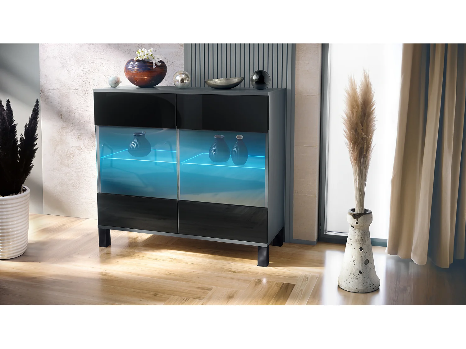 KOMMODE Bari Schwarz Hochglanz