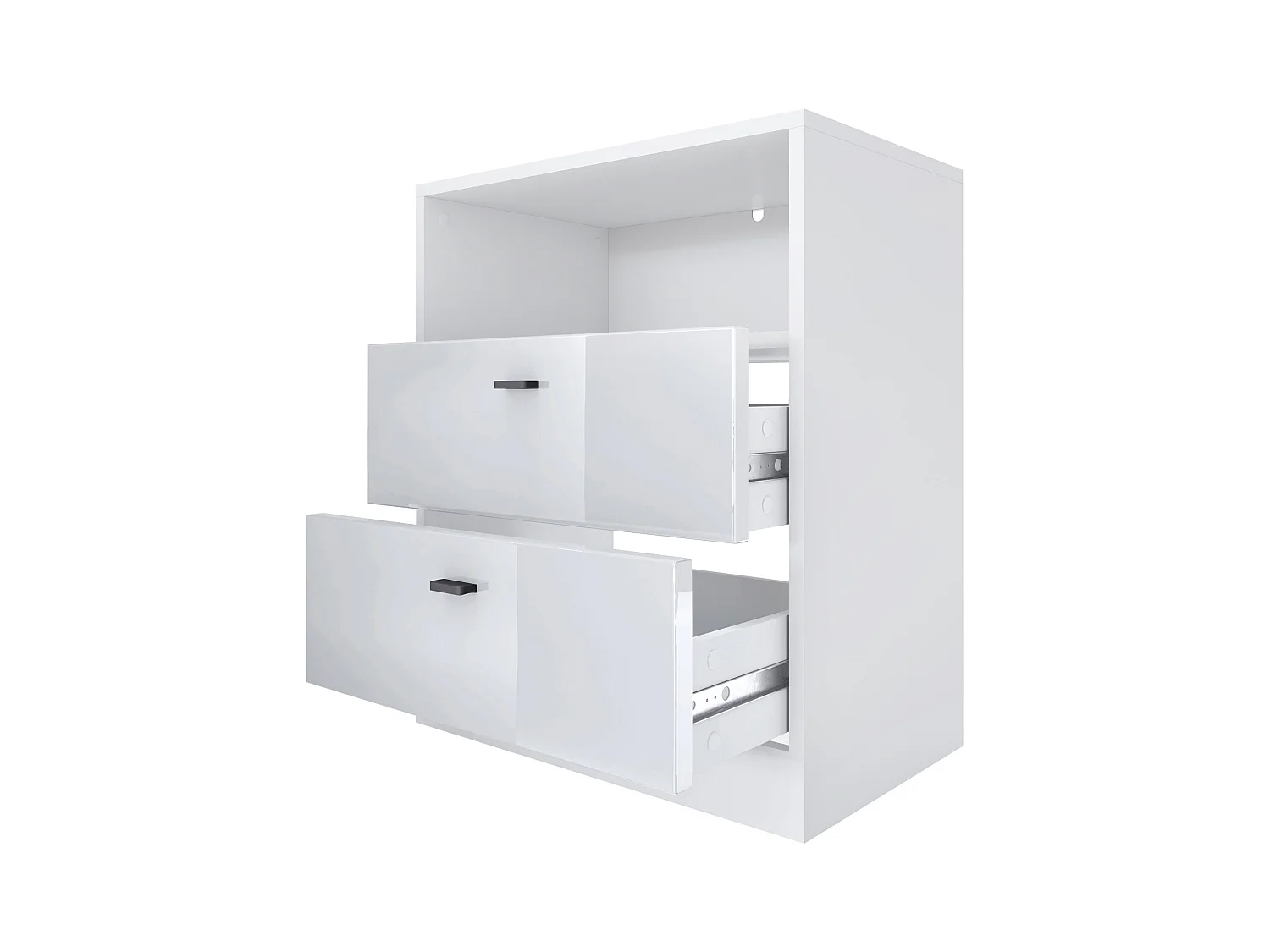 Buffet Pino V1, table de chevet avec 2 tiroirs & 1 compartiment ouvert,blanche mat/undefined avec éclairage LED RVB (56 x 67,5 x 36 cm)