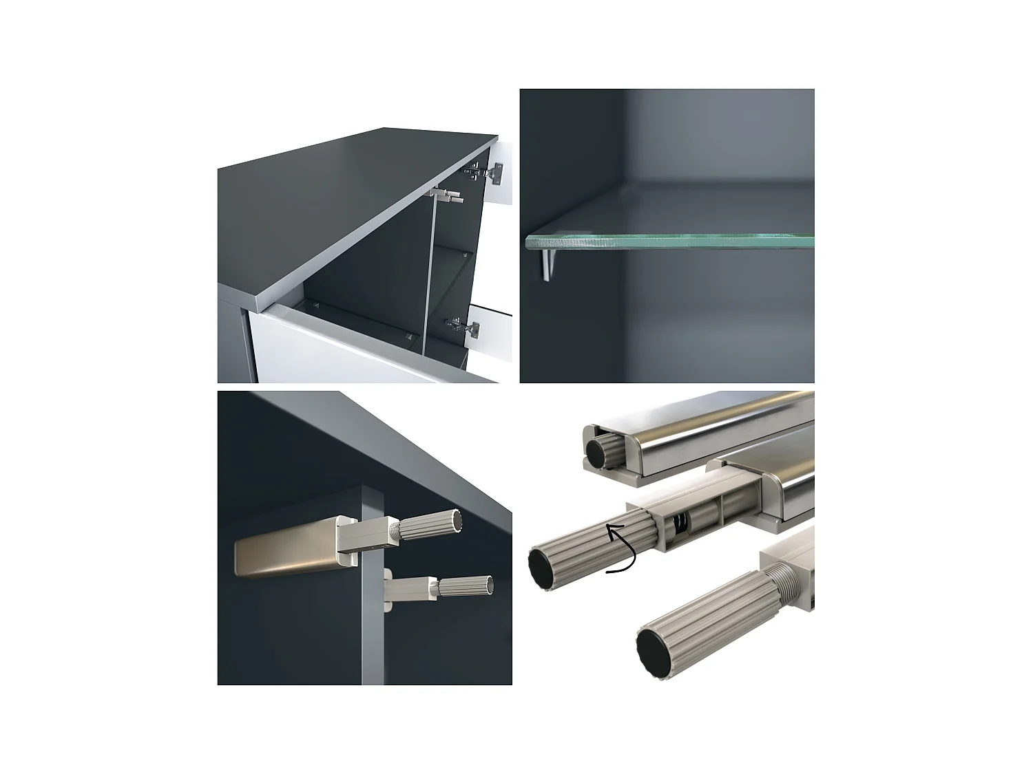 Commode Bari V3, Armoire de cuisine moderne avec 2 grandes portes vitrées anthracite mat / crème haute brillance (92,5 x 83.5 x 35)