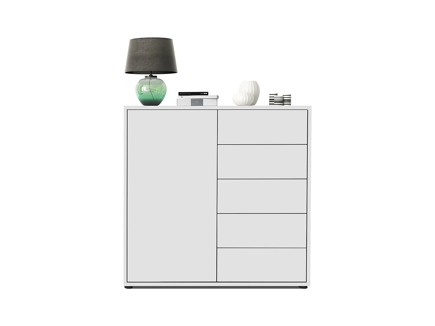 Buffet Ben V2, Commode avec 1 portes et 5 tiroirs, Blanc mat/Blanc mat (79 x 74 x 36 cm)