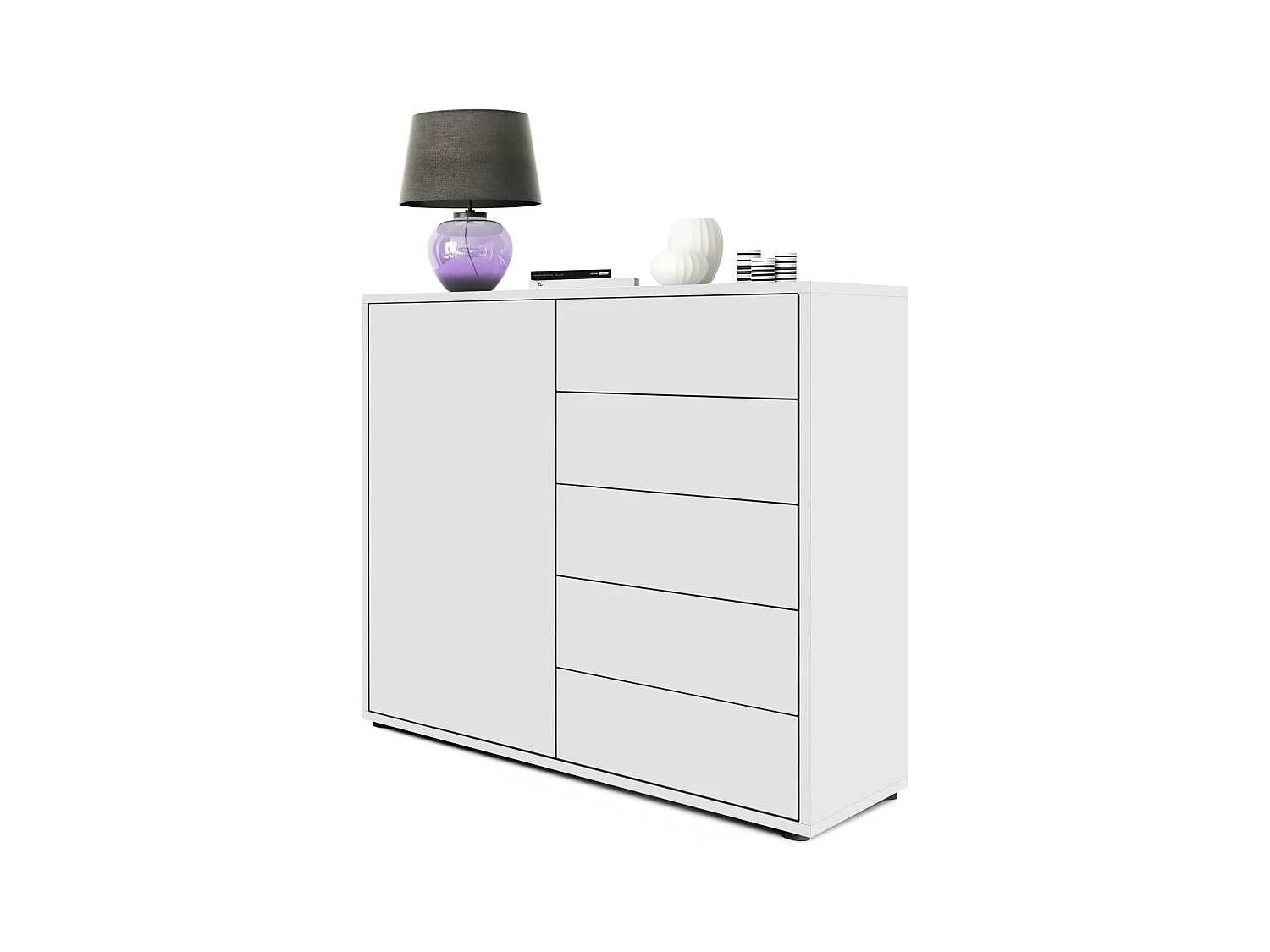 Buffet Ben V2, Commode avec 1 portes et 5 tiroirs, Blanc mat/Blanc mat (79 x 74 x 36 cm)