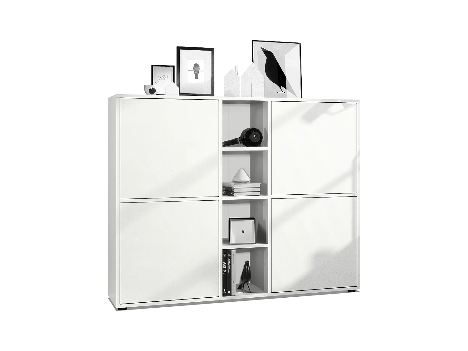Highboard Cuba V3, blanc mat/blanc mat - Buffet moderne à 12 compartiments (130,5 x 105,5 x 35,5 cm)