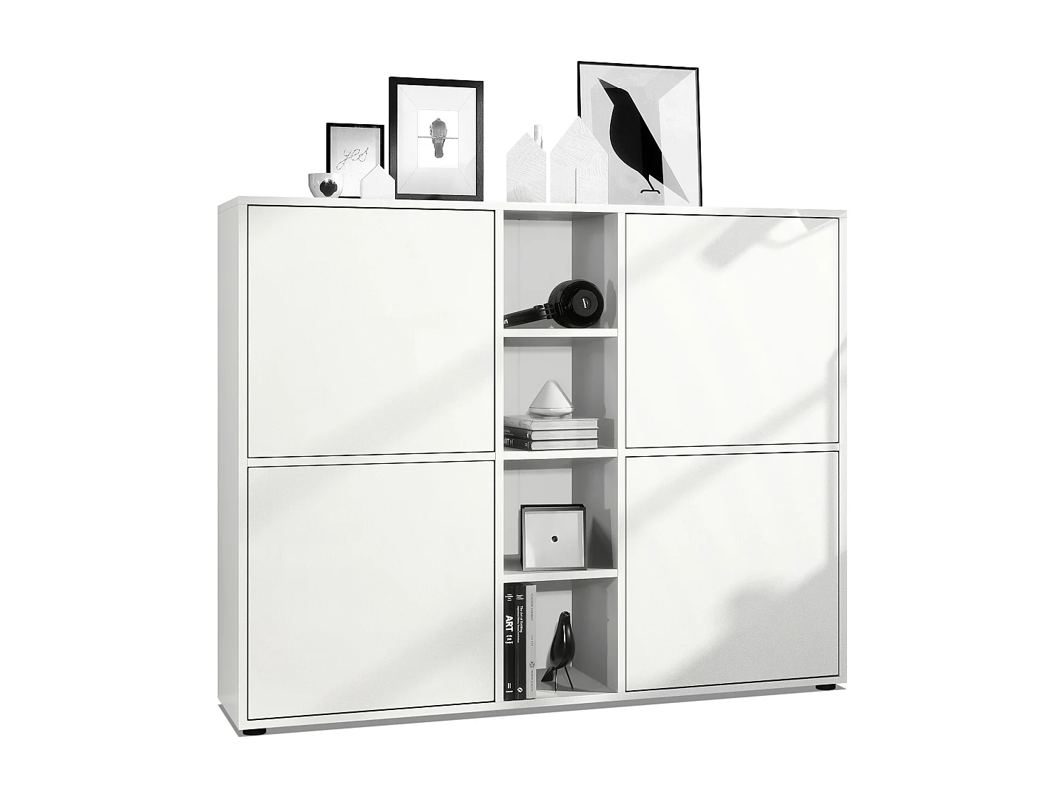 Vladon Credenza Cuba V3, bianco opaco/bianco opaco - Credenza moderna con 12 scomparti (130,5 x 105,5 x 35,5 cm)