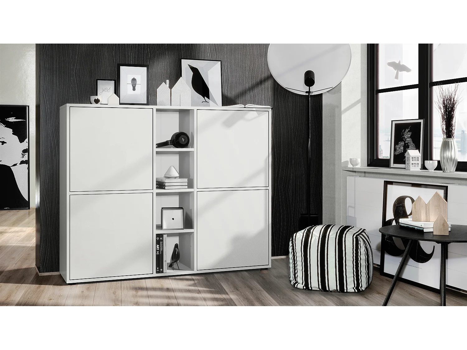 Vladon Credenza Cuba V3, bianco opaco/bianco opaco - Credenza moderna con 12 scomparti (130,5 x 105,5 x 35,5 cm)