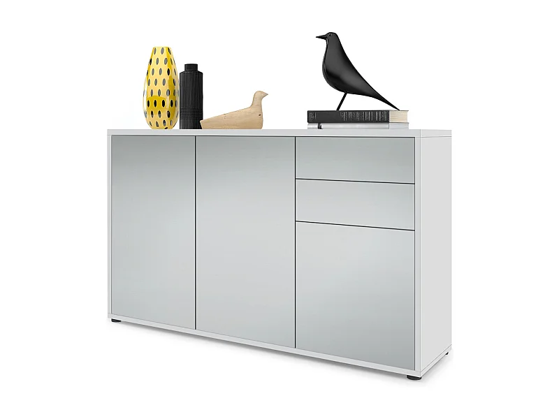 Madia  Ben V3, mobile con 3 ante e 2 cassetti, bianco opaco/grigio chiaro satinato (117 x 74 x 36 cm)