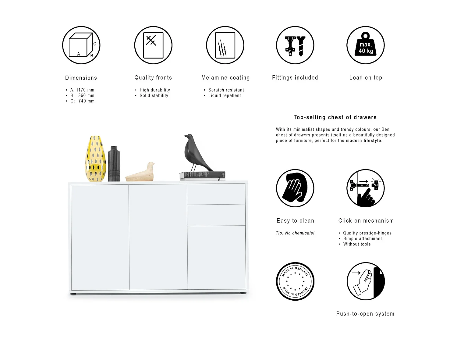 KOMMODE Ben Front in Hellgrau Seidenmatt