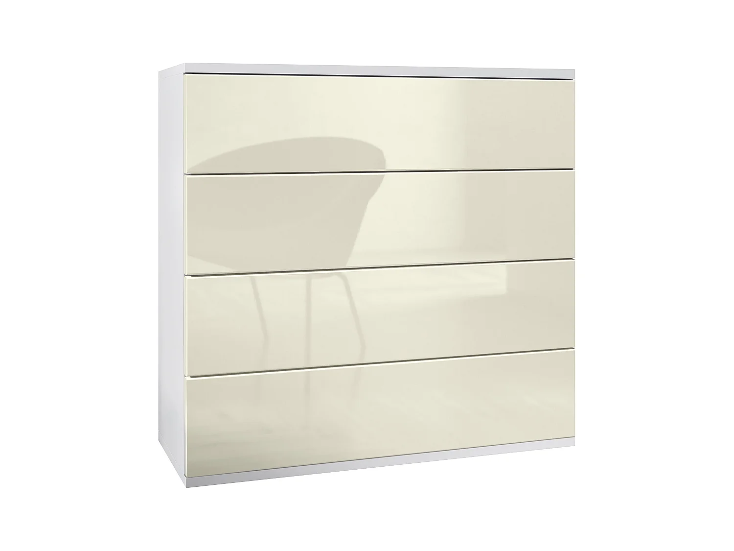 Commode suspendue Pavos V3, Buffet avec 4 tiroirs blanc mat/crème haute brillance (76 x 76 x 35 cm)