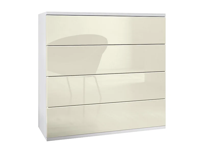Cassettiera sospesa Pavos V3, Credenza con 4 cassetti bianco opaco/beige lucido (76 x 76 x 35 cm)