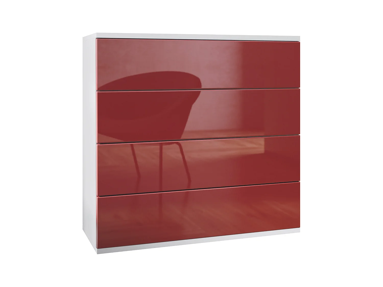 Commode suspendue Pavos V3, Buffet avec 4 tiroirs blanc mat/bordeaux haute brillance (76 x 76 x 35 cm)