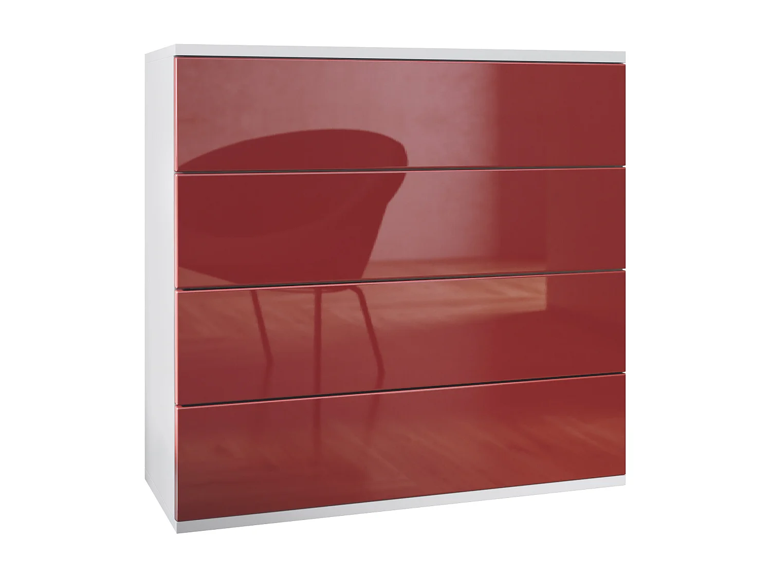 Cassettiera sospesa Pavos V3, Credenza con 4 cassetti bianco opaco/bordeaux lucido (76 x 76 x 35 cm)