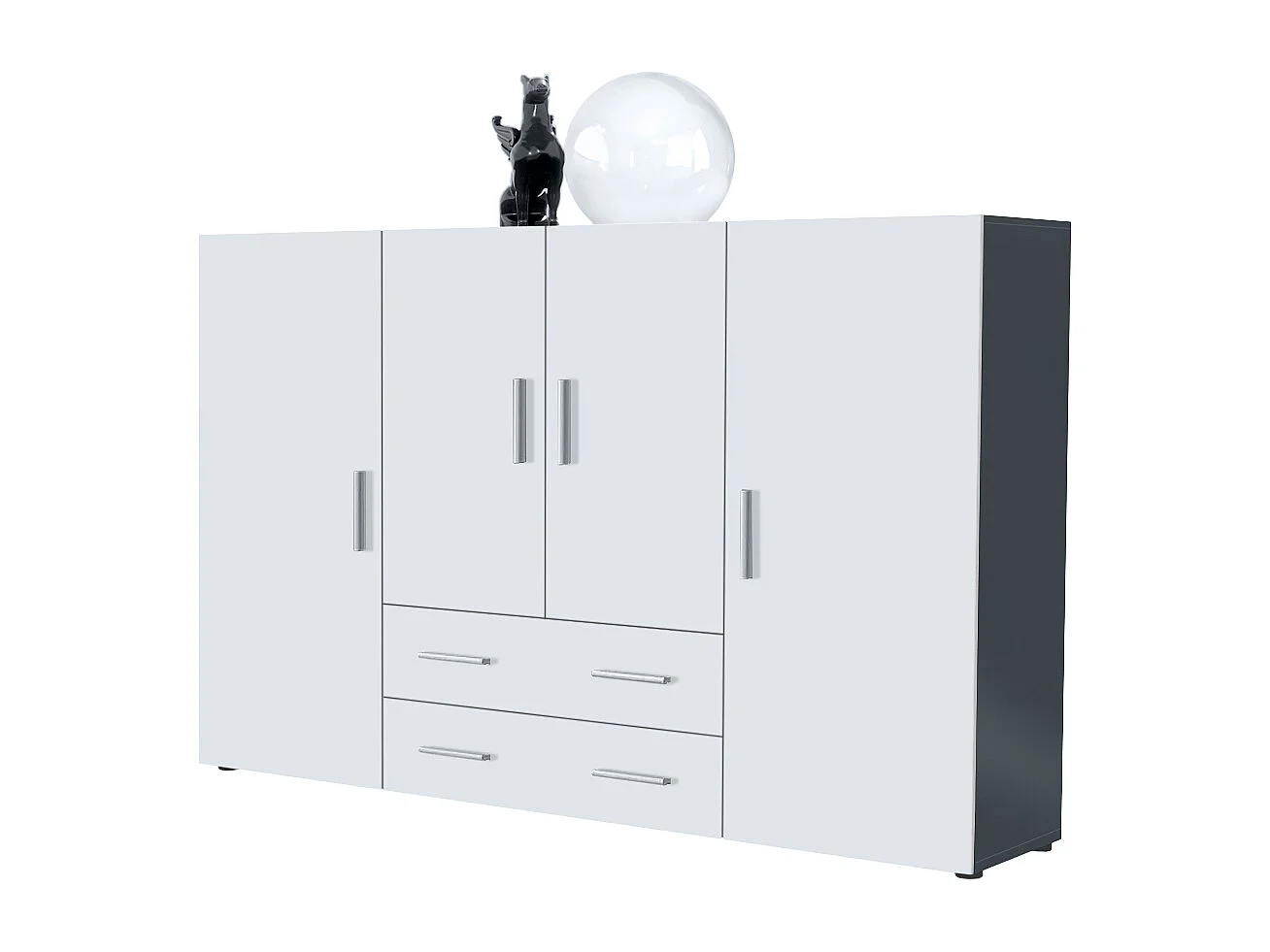 Highboard Nora Sideboard with 2 drawers and 4 doors with a total of 8 compartments behind, antracite opaco /bianco opaco (166.5 x 106.5 x 35 cm)