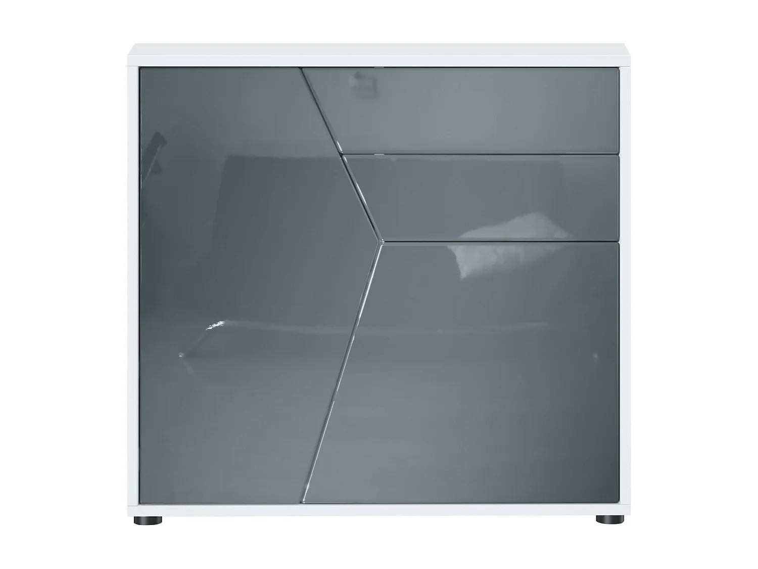 Buffet Benny, Commode avec 2 portes et 2 tiroirs, Blanc mat/Gris haute brillance (79 x 74 x 36 cm)