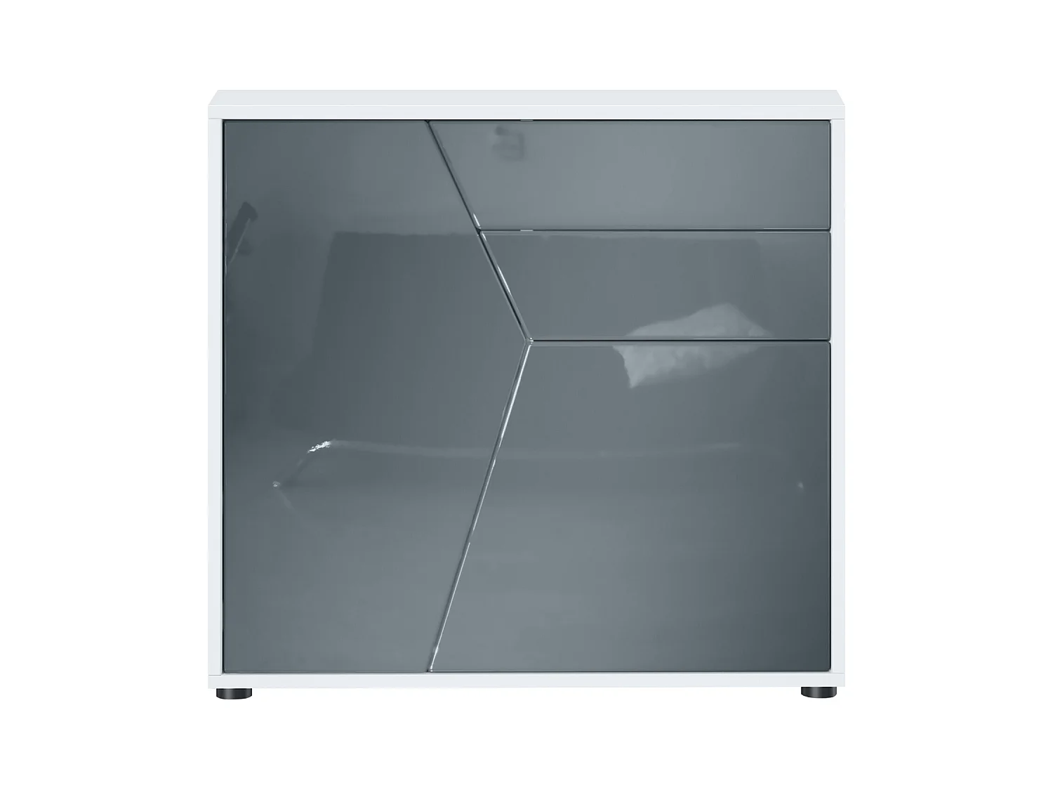 Buffet Benny, Commode avec 2 portes et 2 tiroirs, Blanc mat/Gris haute brillance (79 x 74 x 36 cm)
