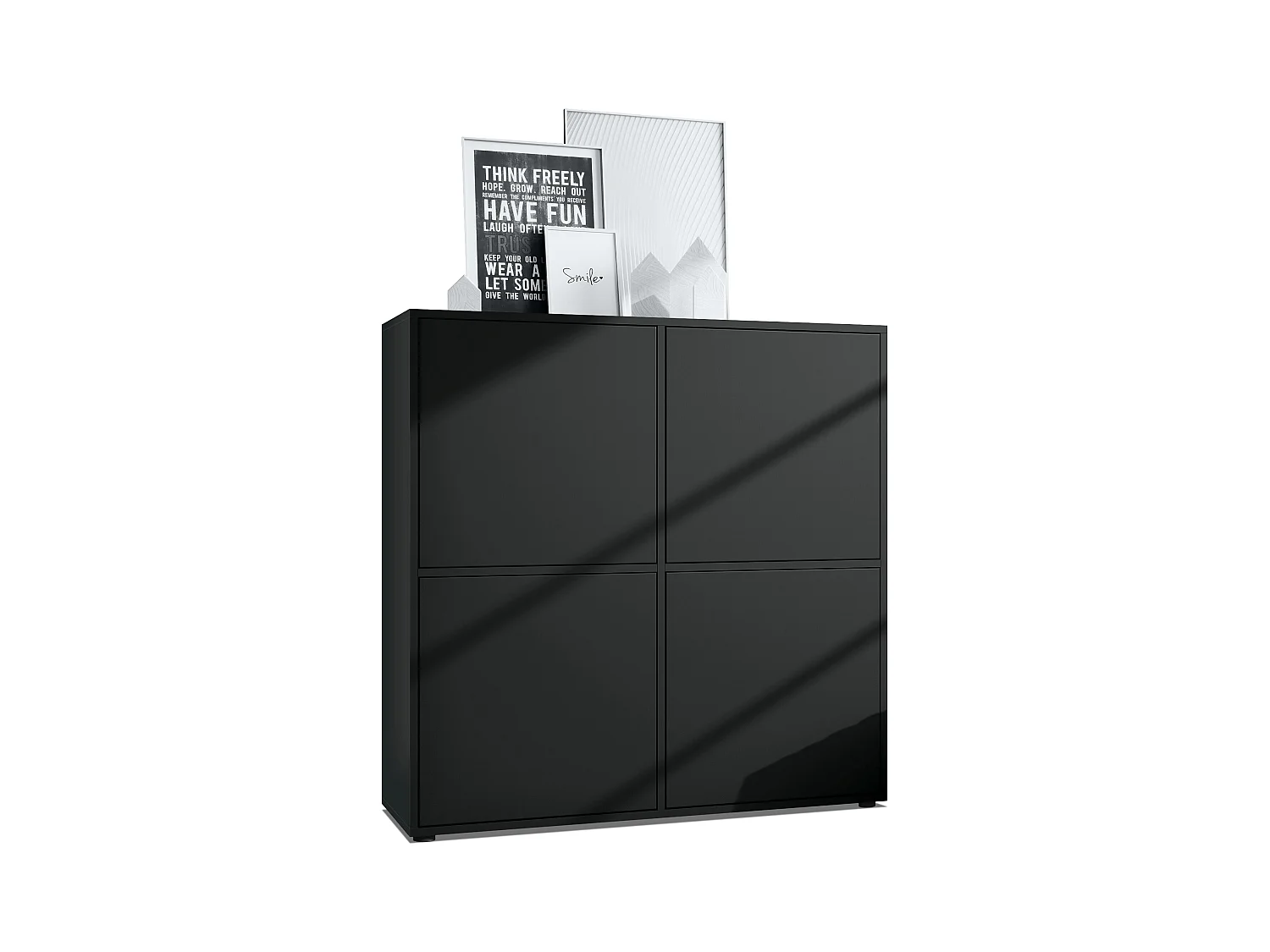 Highboard Cuba V2 Placard 104 x 105,5 x 35,5 cm Buffet à 8 compartiments, caisson en noir mat / façades en Noir mat