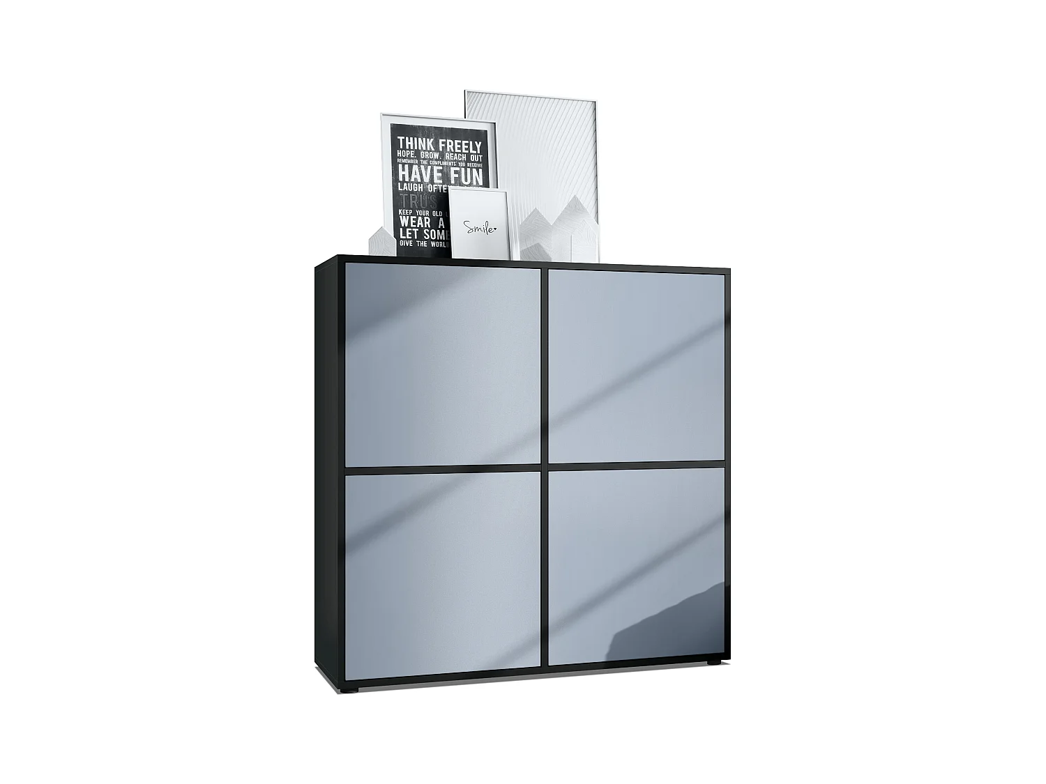 Highboard Cuba V2 Placard 104 x 105,5 x 35,5 cm Buffet à 8 compartiments, caisson en noir mat / façades en Denim mat