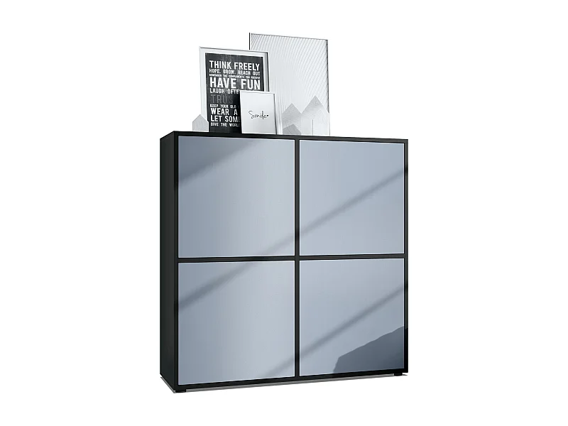 Highboard Cuba V2 Placard 104 x 105,5 x 35,5 cm Buffet à 8 compartiments, caisson en noir mat / façades en Denim mat