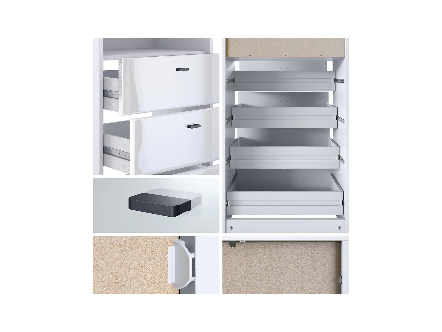 Commode Buffet Pino V3, avec 4 tiroirs & 1 compartiment ouvert, Anthracite mat/Blanc haute brillance avec éclairage LED RVB (56 x 125 x 36 cm)