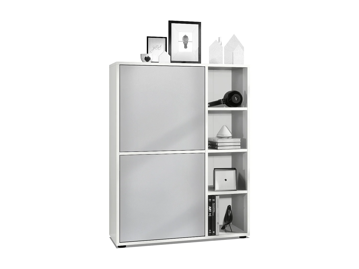 Credenza  Cuba 79 x 105,5 x 35,5 cm Credenza con 8 ripiani, Struttura in bianco opaco / Ante in grigio chiaro satinato