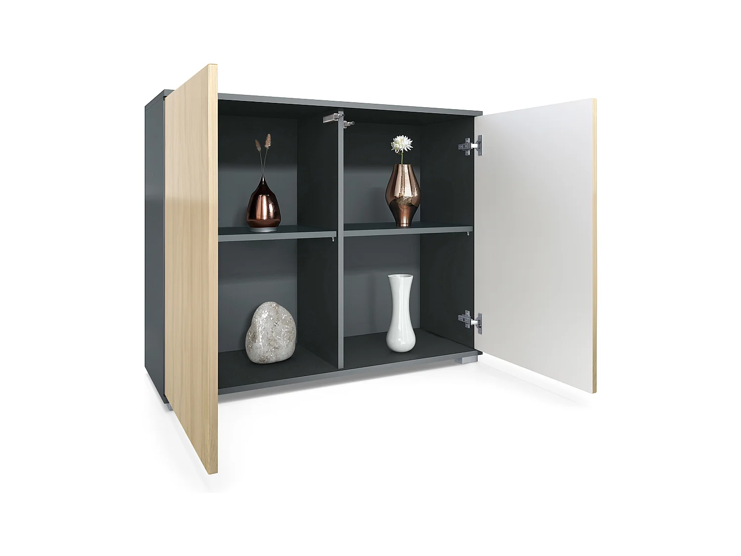 Commode Skadu V3, Buffet de Cuisine Moderne avec 2 Grandes Portes anthracite mat / gris haute brillance (92,5 x 75.5 x 35)