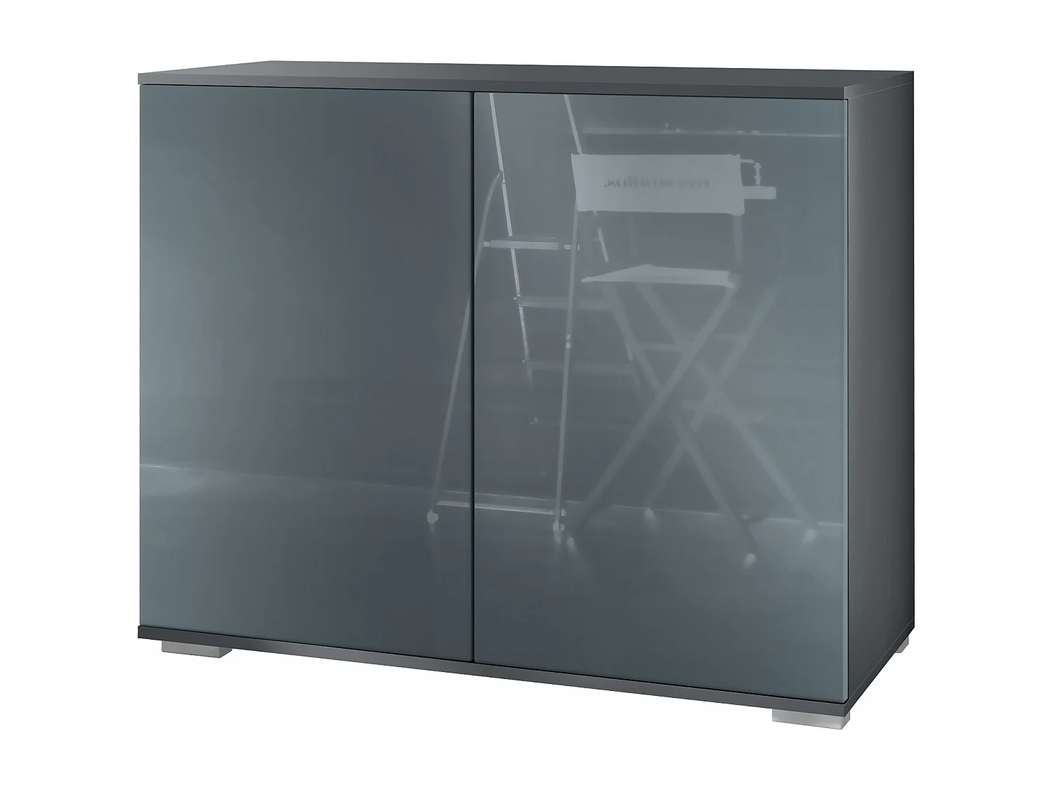 Commode Skadu V3, Buffet de Cuisine Moderne avec 2 Grandes Portes anthracite mat / gris haute brillance (92,5 x 75.5 x 35)