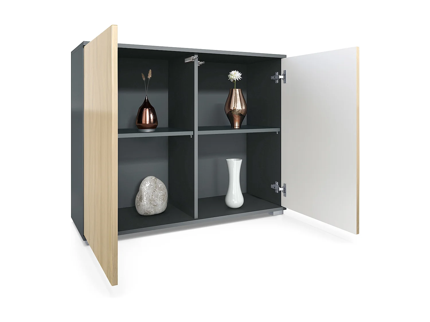 Commode Skadu V3, Buffet de Cuisine Moderne avec 2 Grandes Portes anthracite mat / gris haute brillance (92,5 x 75.5 x 35)