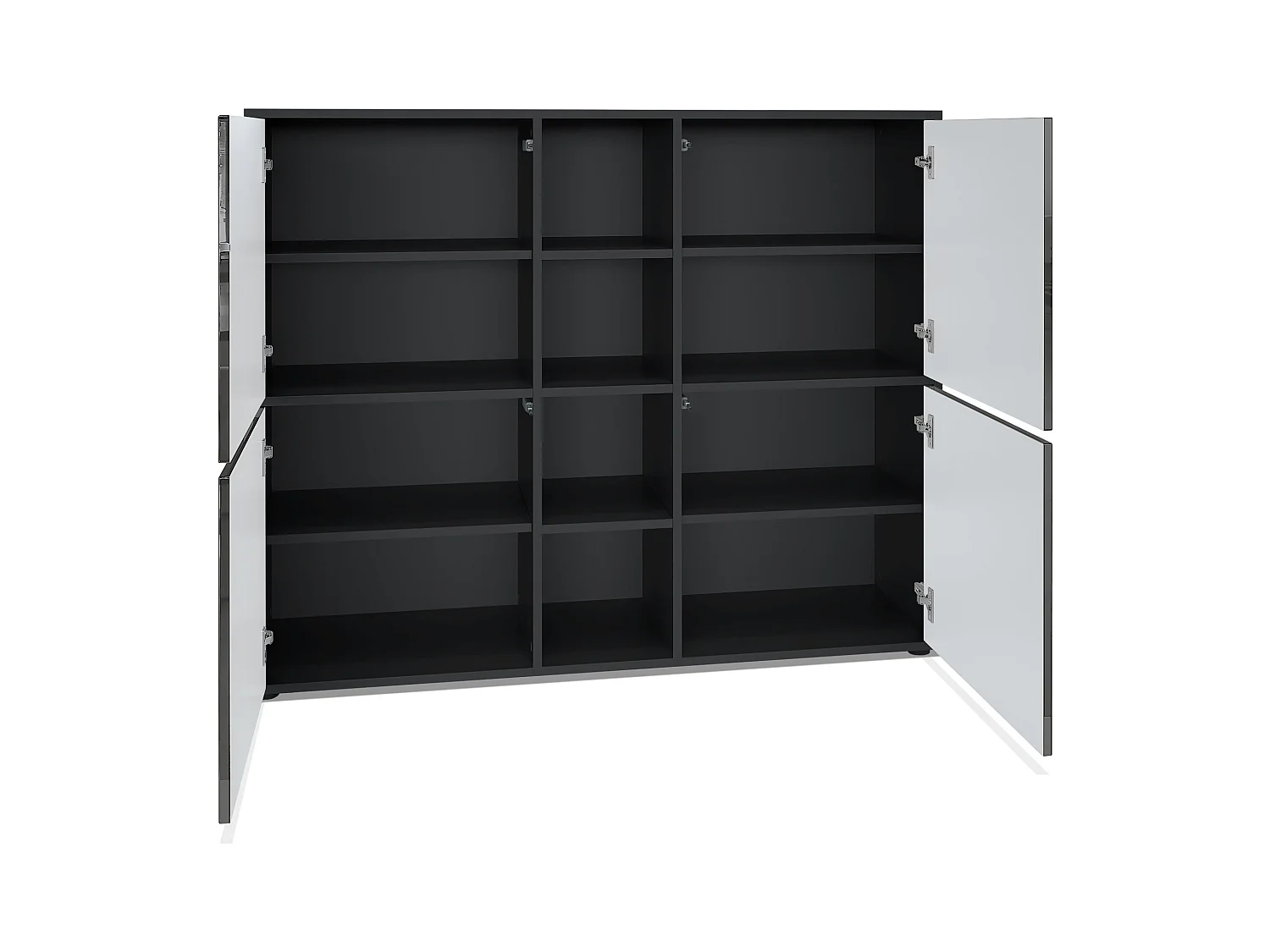 Highboard Cuba V3, noir mat/aspect béton oxyde - Buffet moderne à 12 compartiments (130,5 x 105,5 x 35,5 cm)