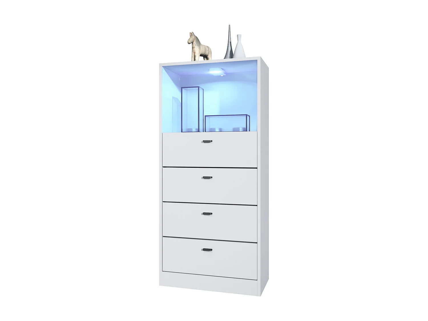 Commode Buffet Pino V3, avec 4 tiroirs & 1 compartiment ouvert, Anthracite mat/Blanc mat avec éclairage LED RVB (56 x 125 x 36 cm)