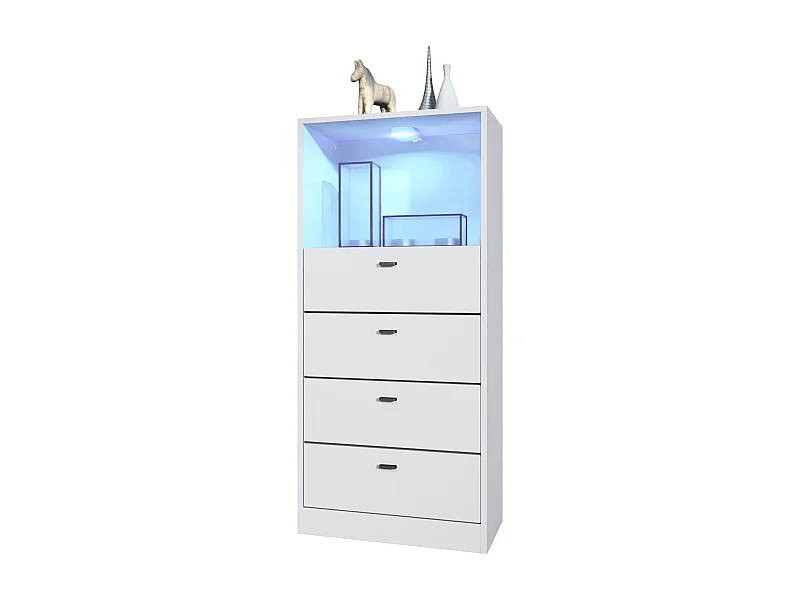 Commode Buffet Pino V3, avec 4 tiroirs & 1 compartiment ouvert, Anthracite mat/Blanc mat avec éclairage LED RVB (56 x 125 x 36 cm)