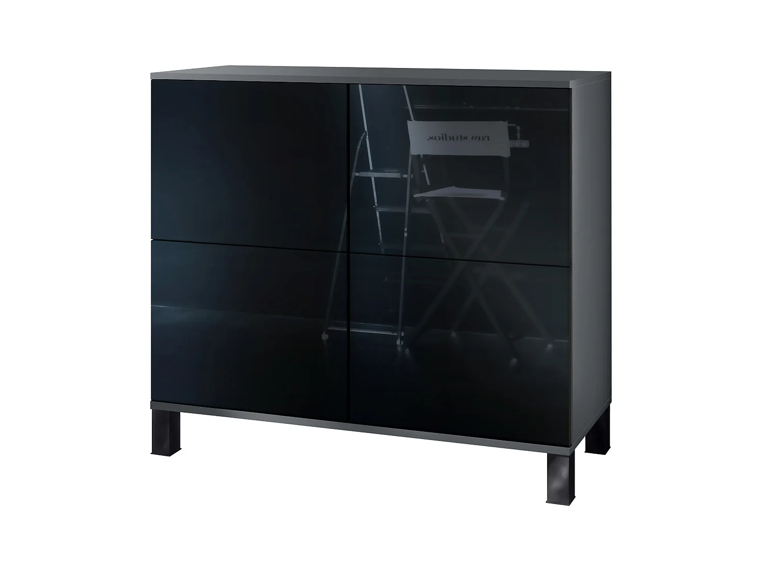 Buffet Rova V3 – Meuble de cuisine moderne avec 4 portes Push-to-Open anthracite mat / noir haute brillance (92,5 x 84.5 x 35)