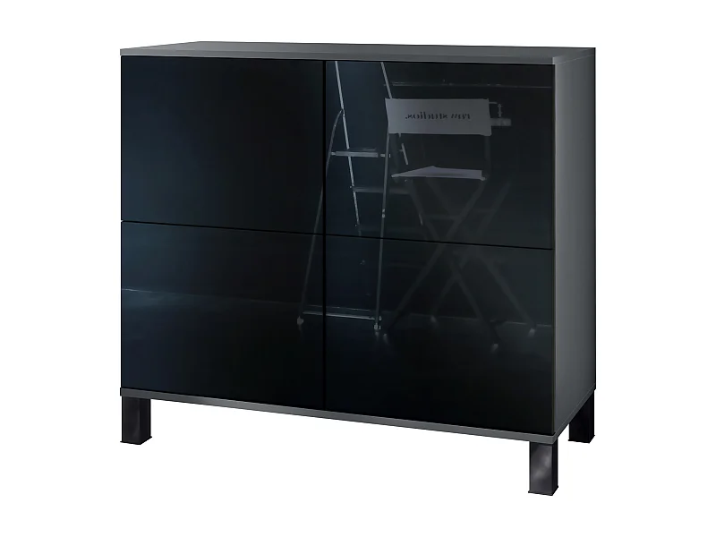 Credenza Rova V3 – Mobile da cucina moderno con 4 ante Push-to-Open antracite opaco  / nero lucido (92,5 x 84.5 x 35)