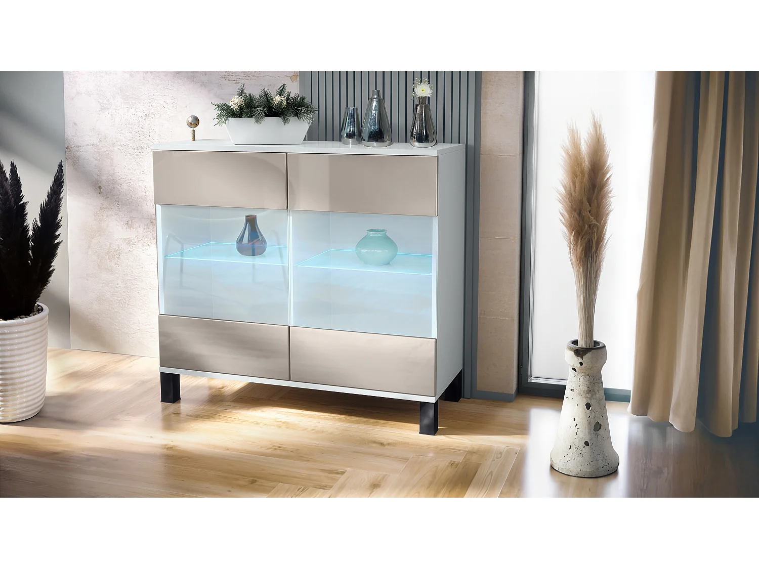 KOMMODE Bari Sandgrau Hochglanz