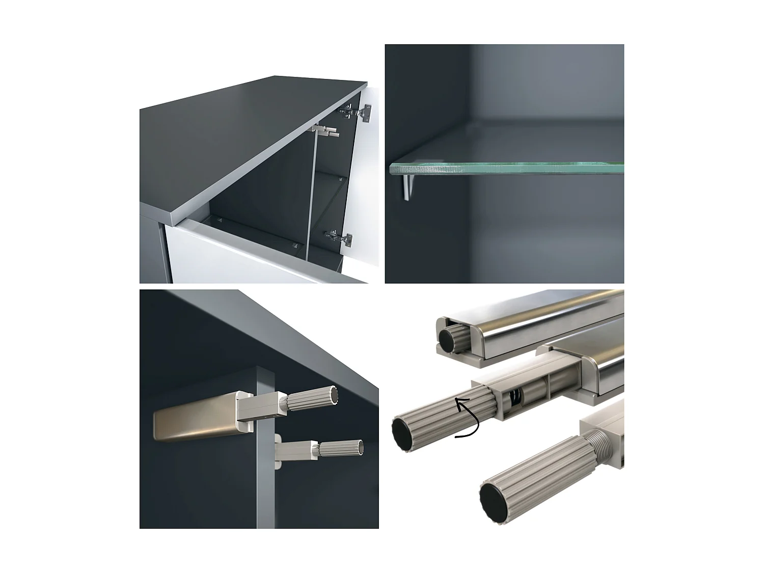 Cómoda Grömitz V3, Moderno armario de cocina con 2 grandes puertas de cristal incl. iluminación RGB antracita mate / gris de alto brillo (92,5 x 75.5 x 35)