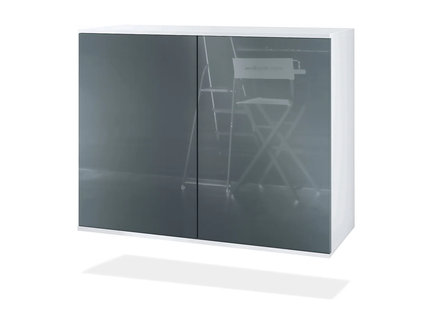 Credenza Skadu V3, Mobile da Cucina Moderno con 2 Grandi Ante bianco opaco / grigio lucido (92,5 x 73.5 x 35)