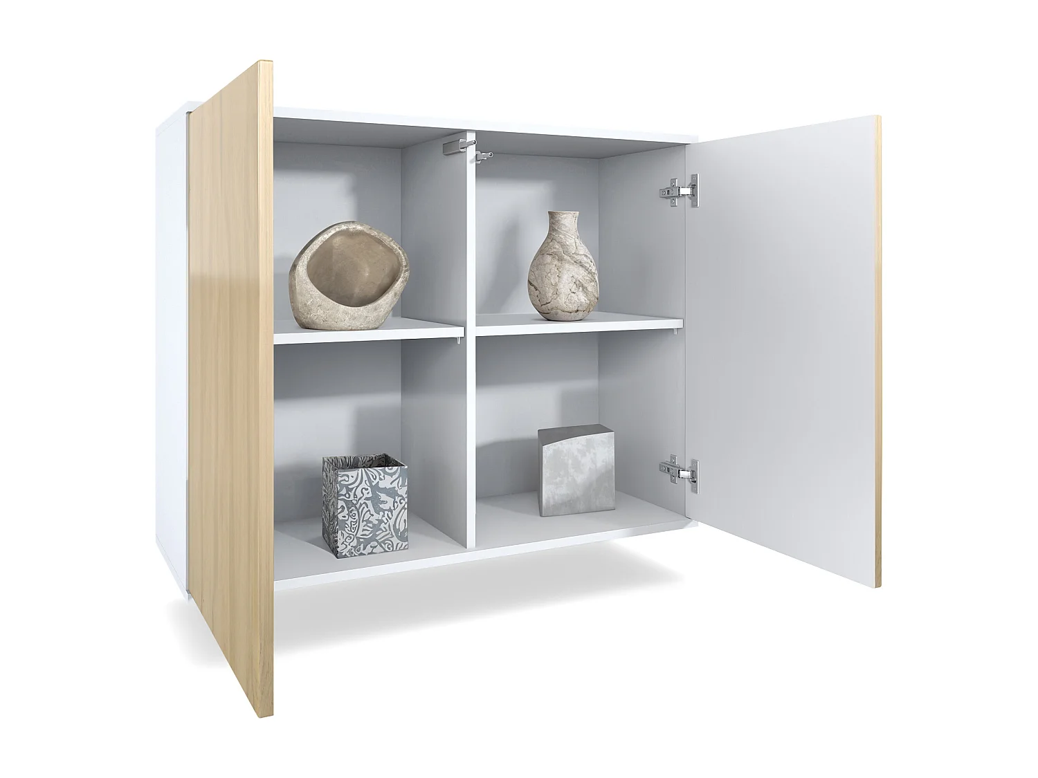 Credenza Skadu V3, Mobile da Cucina Moderno con 2 Grandi Ante bianco opaco / grigio lucido (92,5 x 73.5 x 35)