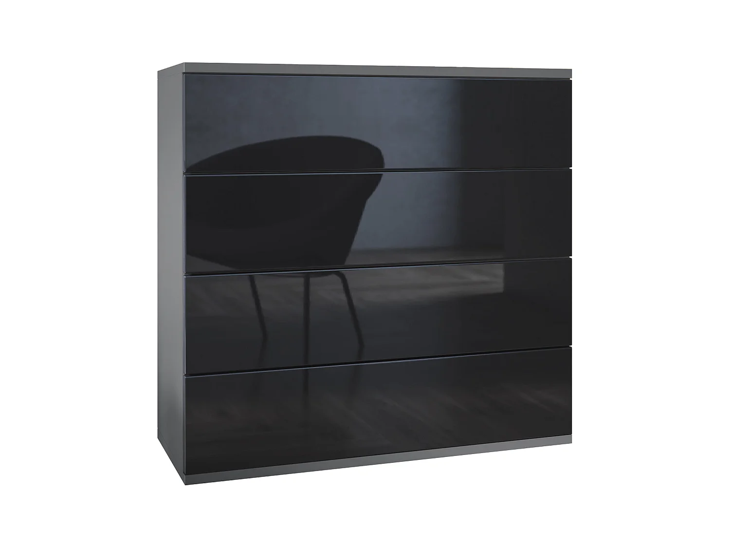Commode suspendue Pavos V3, Buffet avec 4 tiroirs anthracite mat/noir haute brillance (76 x 76 x 35 cm)