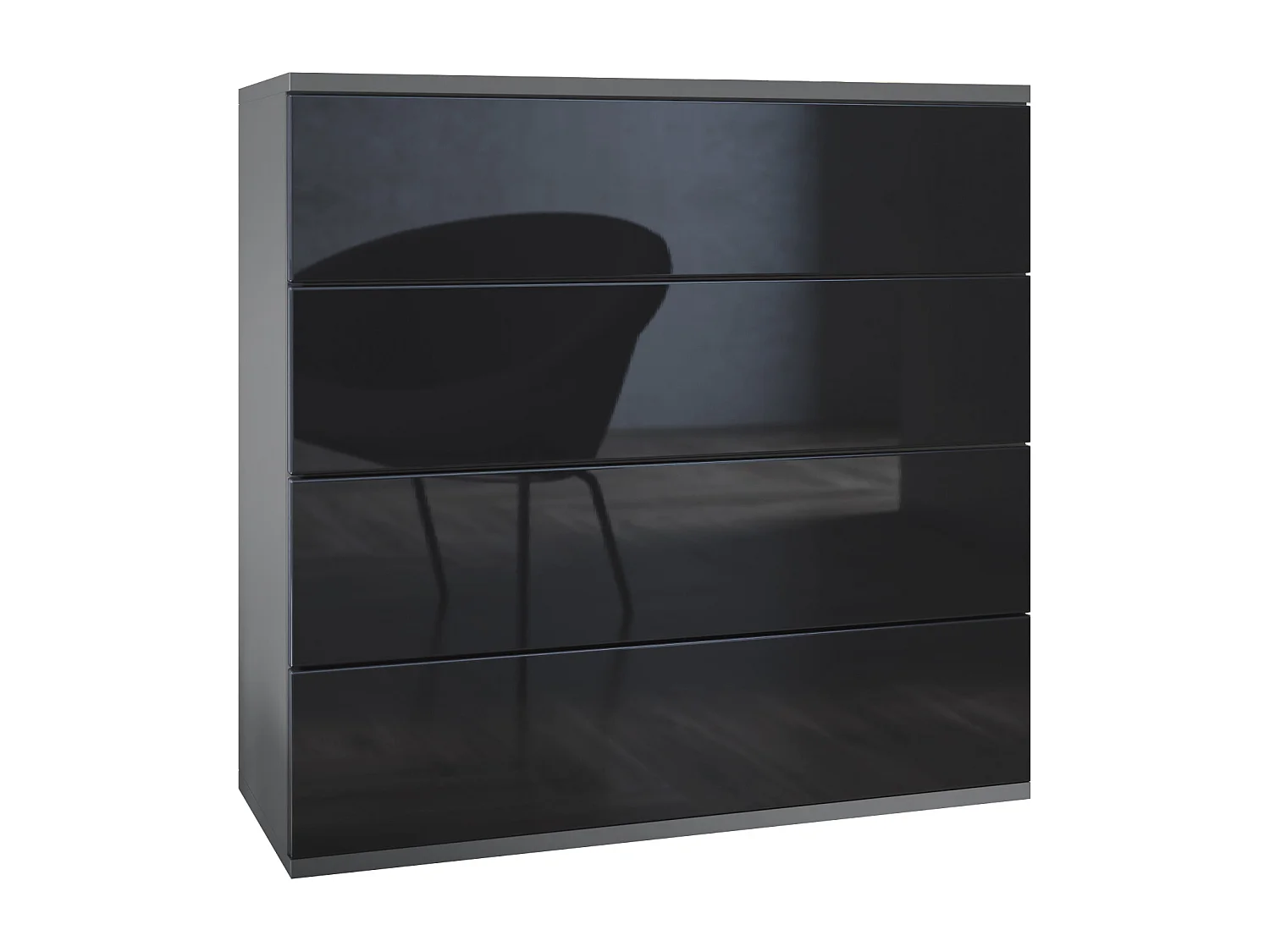 Cassettiera sospesa Pavos V3, Credenza con 4 cassetti antracite opaco /nero lucido (76 x 76 x 35 cm)