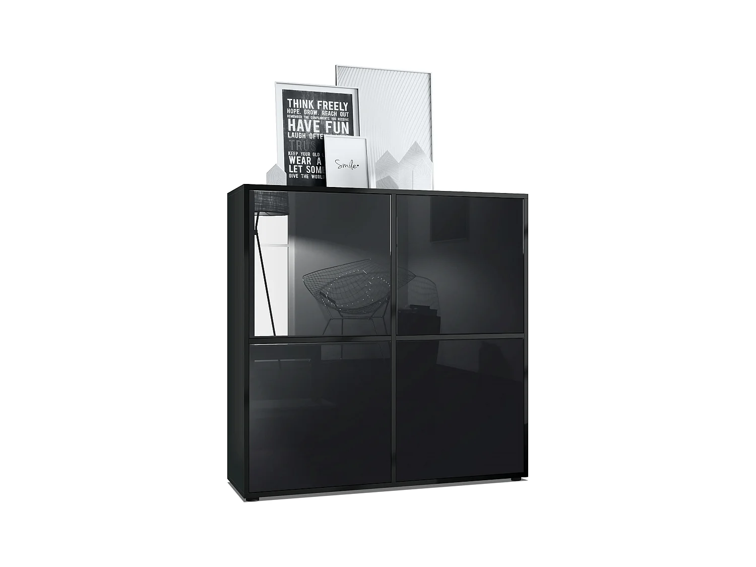 Aramario - Alacena Cuba V2 armario 104 x 105.5 x 35.5 cm armario - alacena con 8 compartimentos, cuerpo en negro mate frentes en Negro de alto brillo